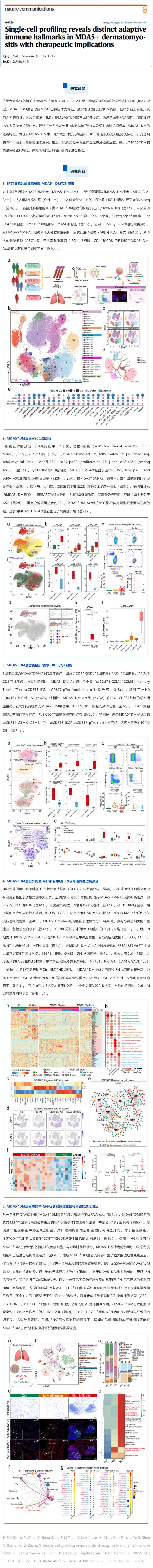 文獻解讀_單細胞分析揭示了 MDA5+ 皮肌炎的獨特適應(yīng)性免疫特征及其治療意義