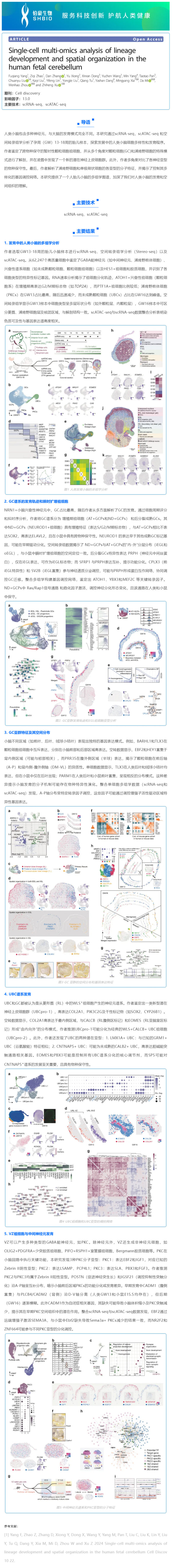 華大 DNBelab C 系列 _ 單細(xì)胞多組學(xué)解析人胎兒小腦神經(jīng)細(xì)胞發(fā)育和空間結(jié)構(gòu)
